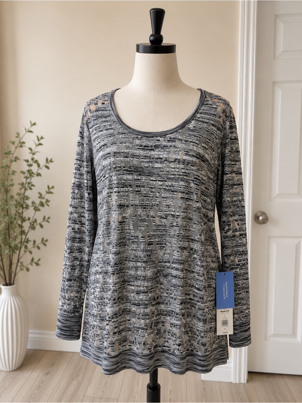 NWT Simply Vera Vera Wang Gray Textured Knit Long Sleeve Top XL